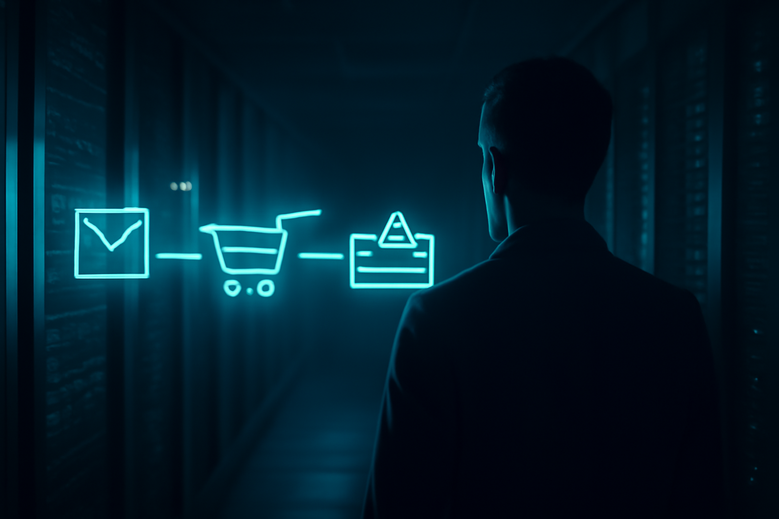 Especialista analisando o fluxo de pagamento de um checkout virtual Magento em ambiente técnico