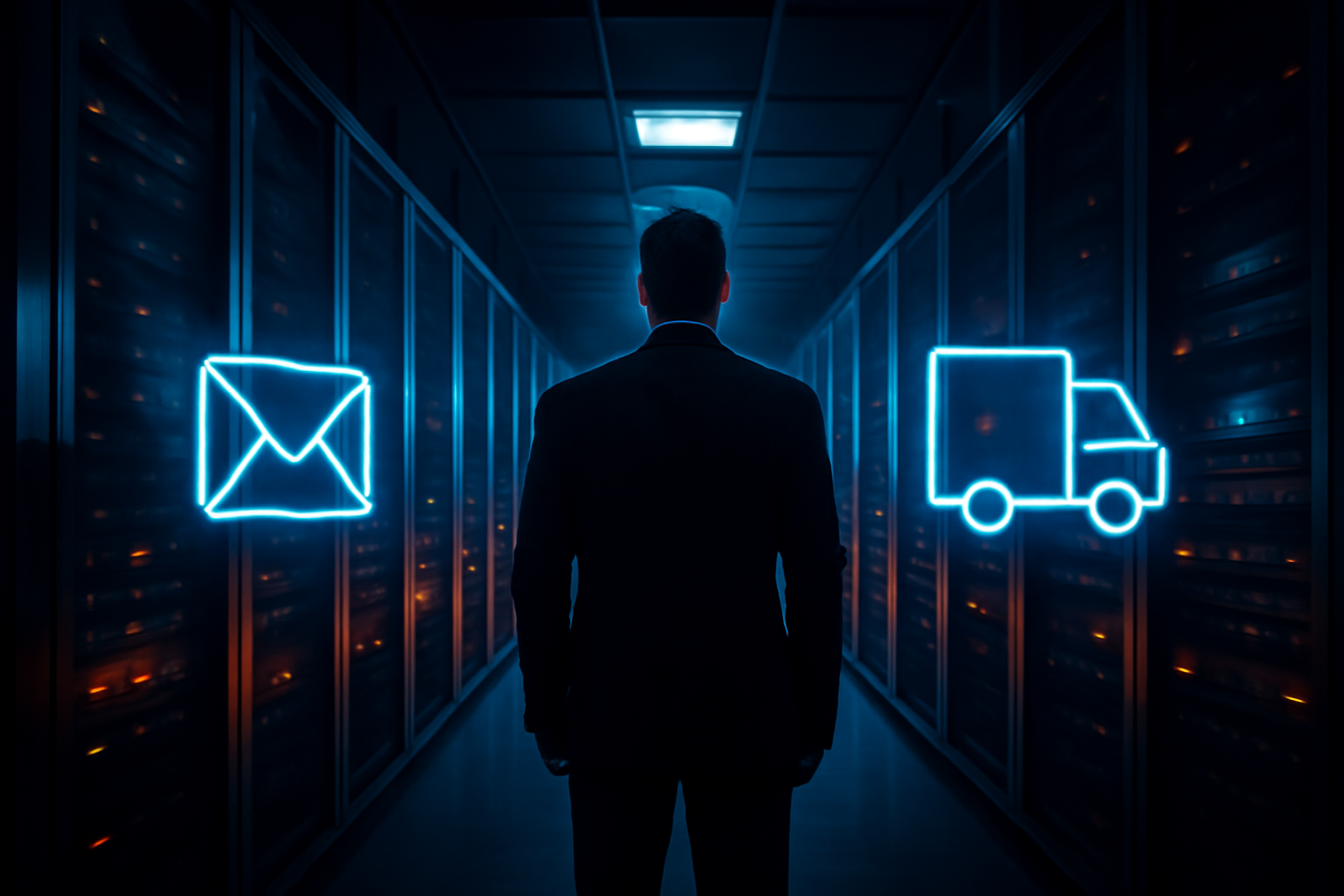 Profissional analisando servidores e o fluxo de e-mails transacionais de uma loja virtual