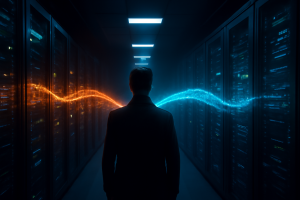 Profissional em data center analisando a migração do Elasticsearch para OpenSearch no Magento