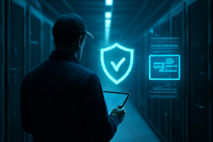 Especialista analisando a aplicação de um patch de segurança em servidores de e-commerce