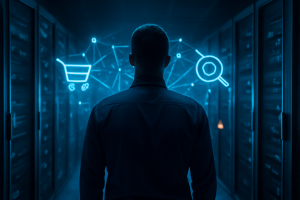 Especialista analisando conexões da busca do Magento 2 em ambiente de servidores