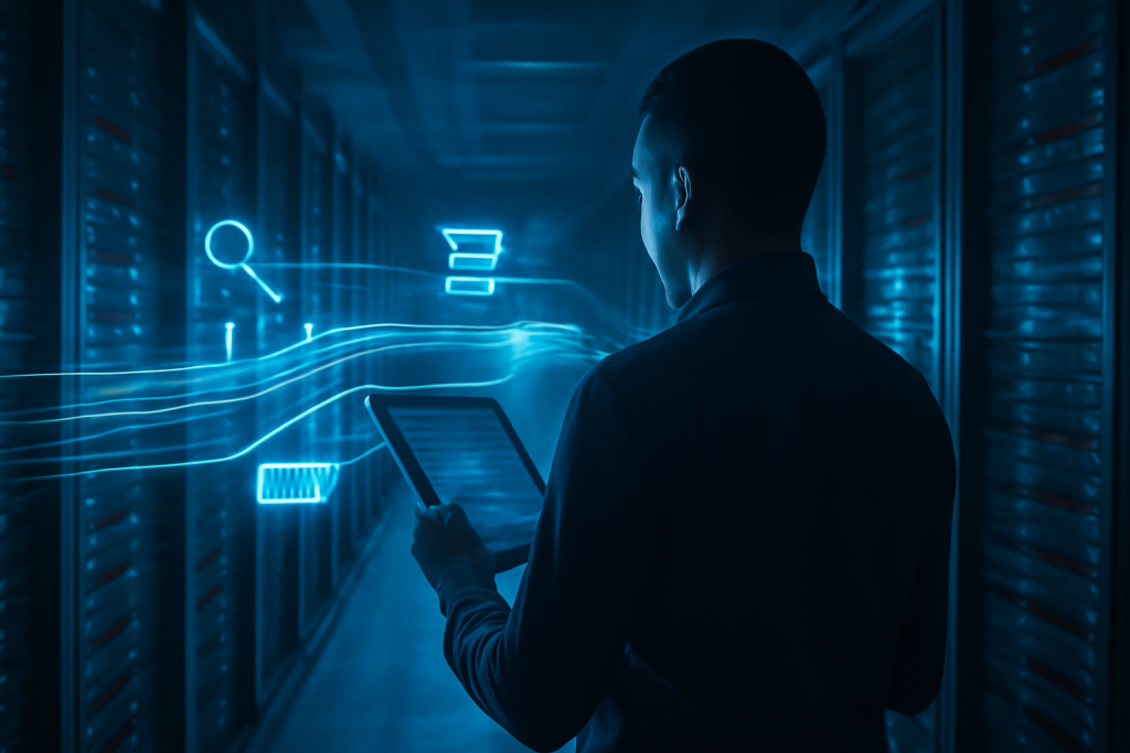 Especialista analisando o processamento de indexadores Magento em um ambiente de servidores
