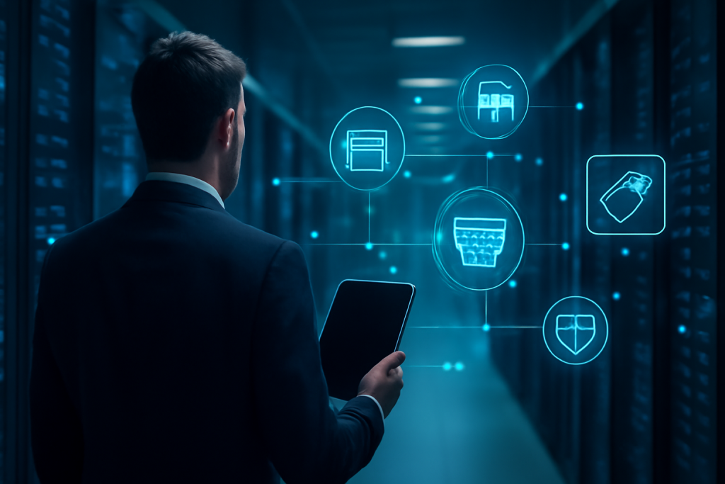 Profissional monitorando a exportação de dados de catálogo em infraestrutura de e-commerce