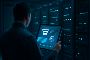 Especialista avaliando fluxos de checkout e dados de pagamentos em ambiente técnico