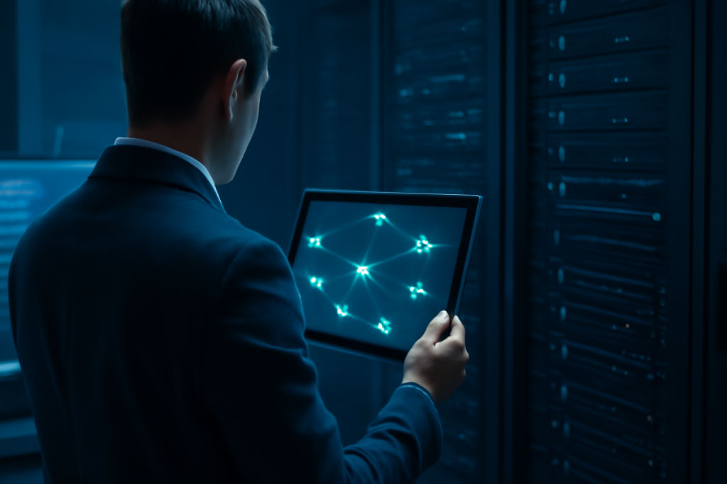 Profissional analisando disponibilidade de estoque distribuído em infraestrutura de e-commerce